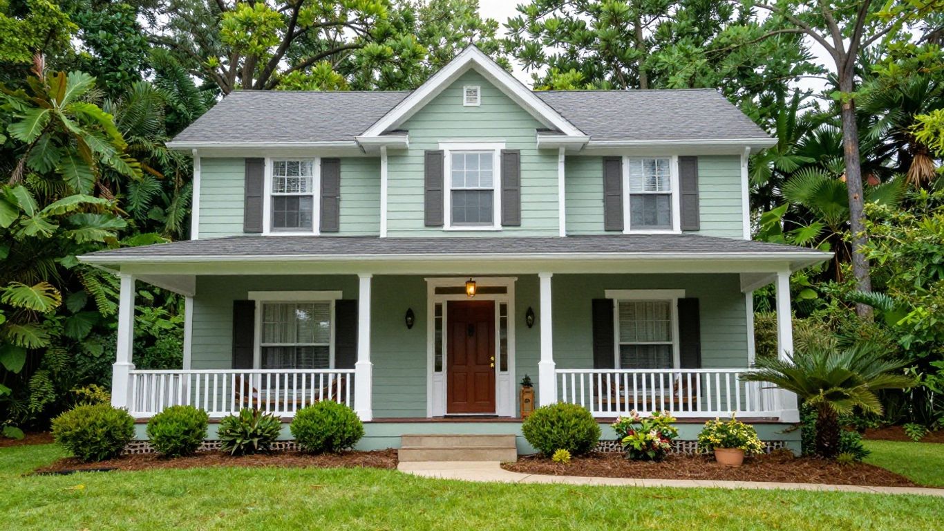 Painted house exterior in Berkeley Lake, Georgia.
