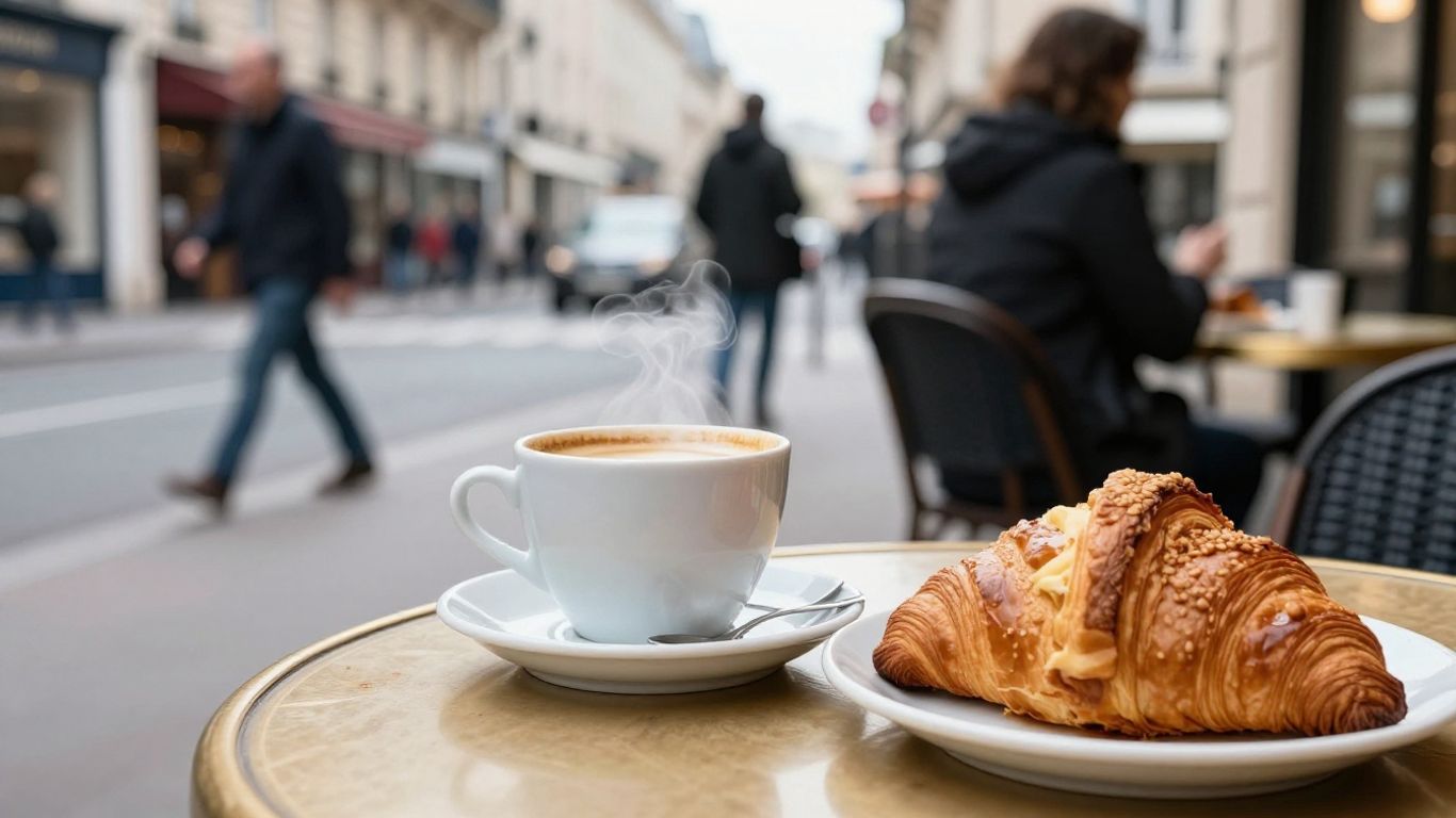 Parisian cafe scene with warm lighting