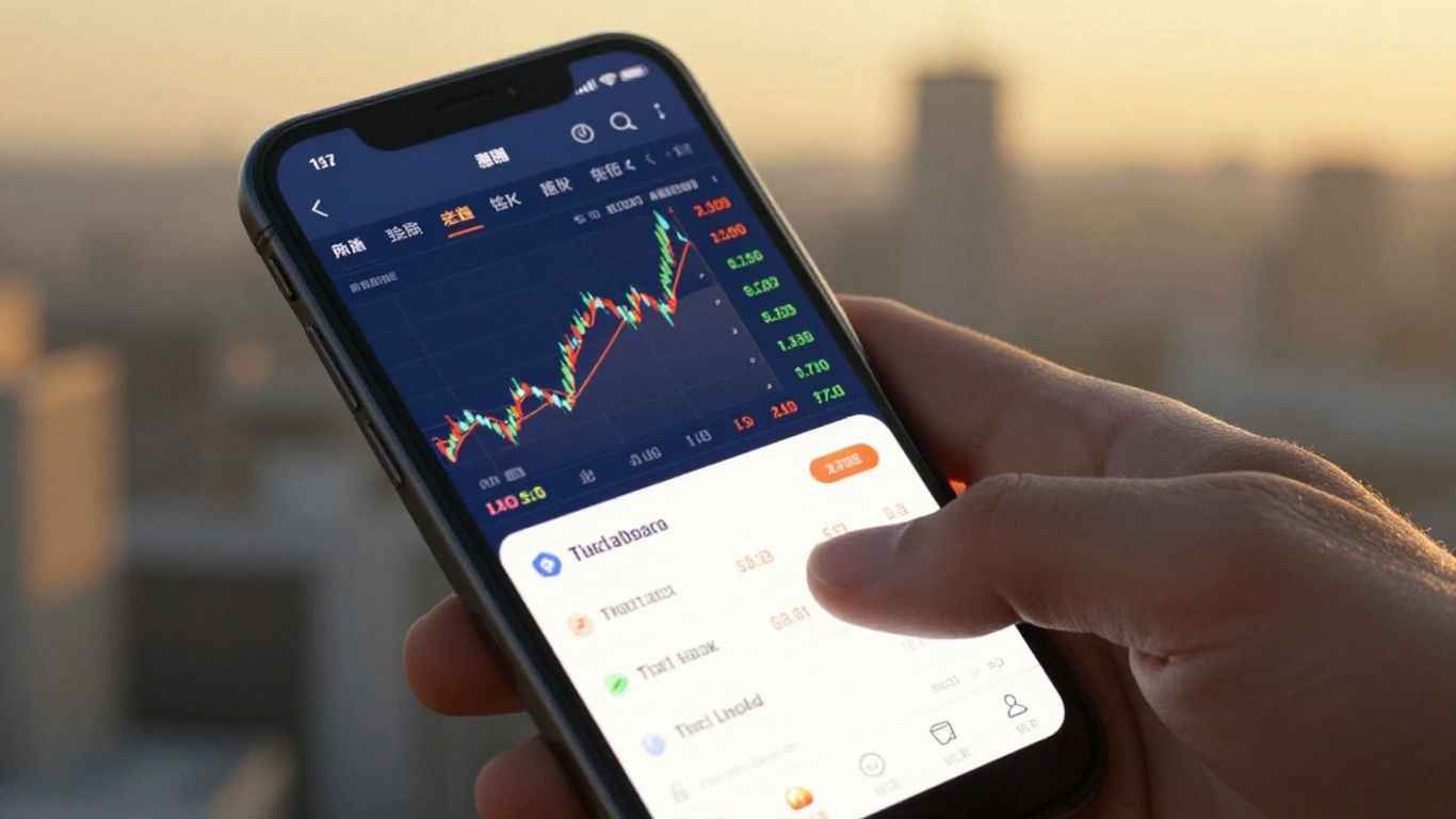 Smartphone displaying Forex trading app interface.