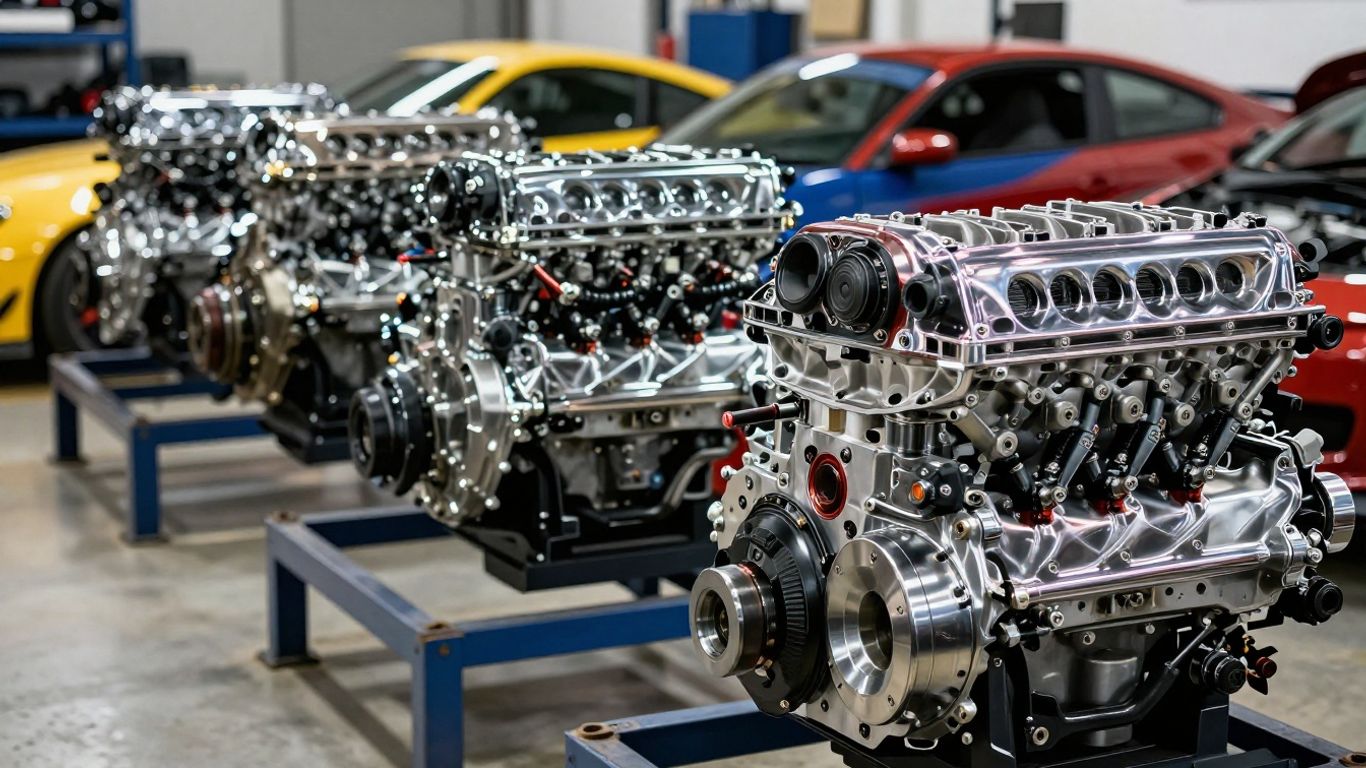 Shiny car engines displayed in a workshop on the Gold Coast.