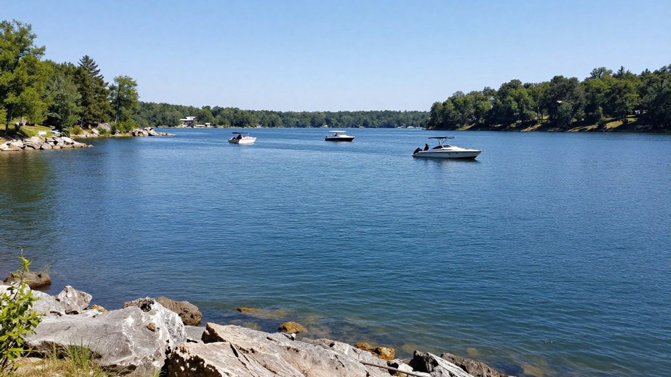 Boats on blue water at Lake Travis near Austin.