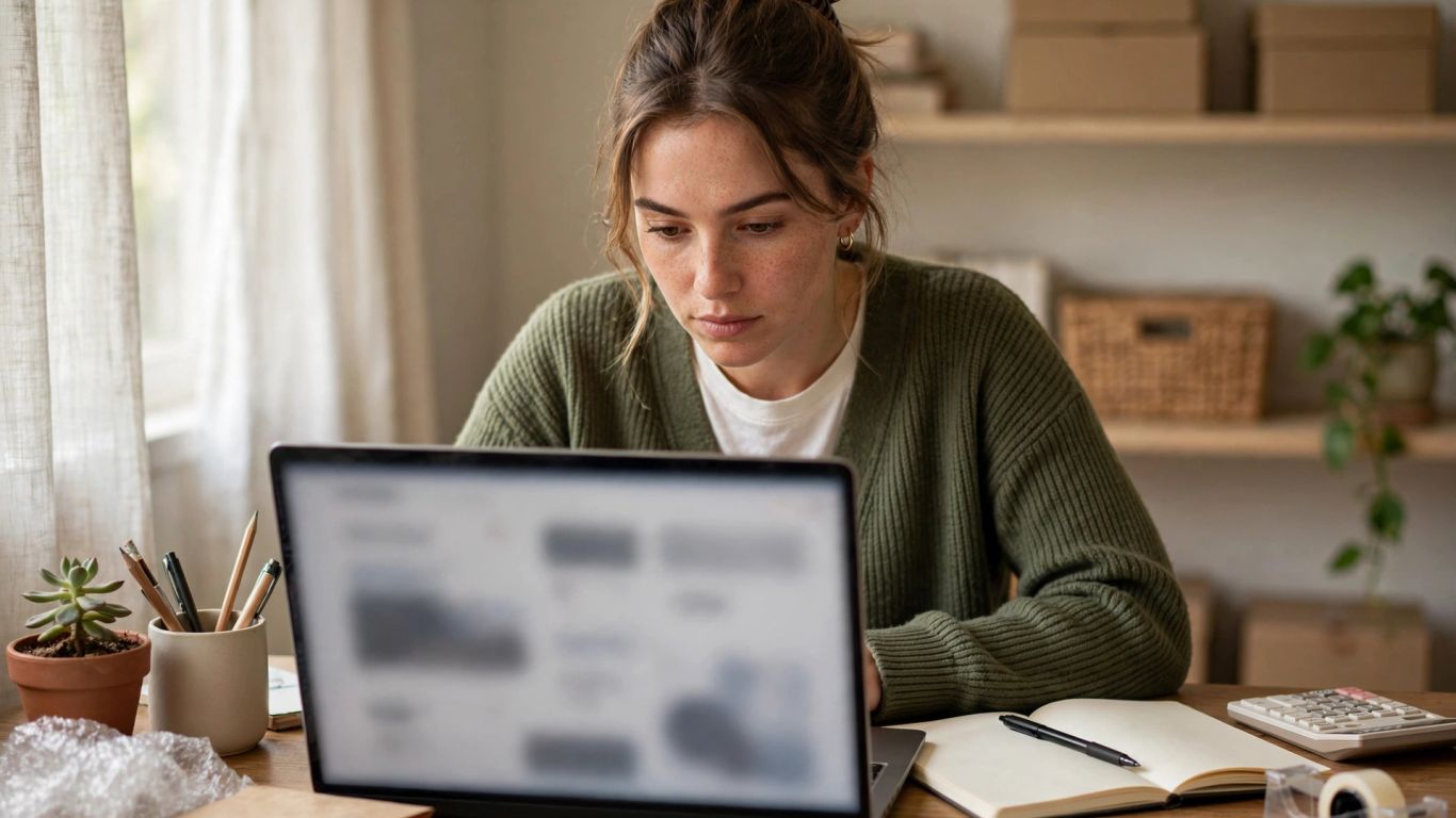 Seller reviewing campaign performance at a desk