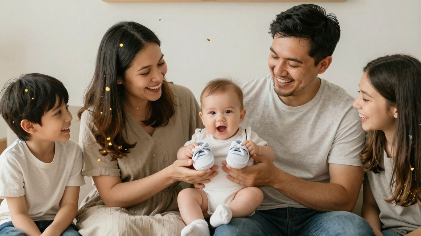 Couple announces pregnancy to family with baby shoes.