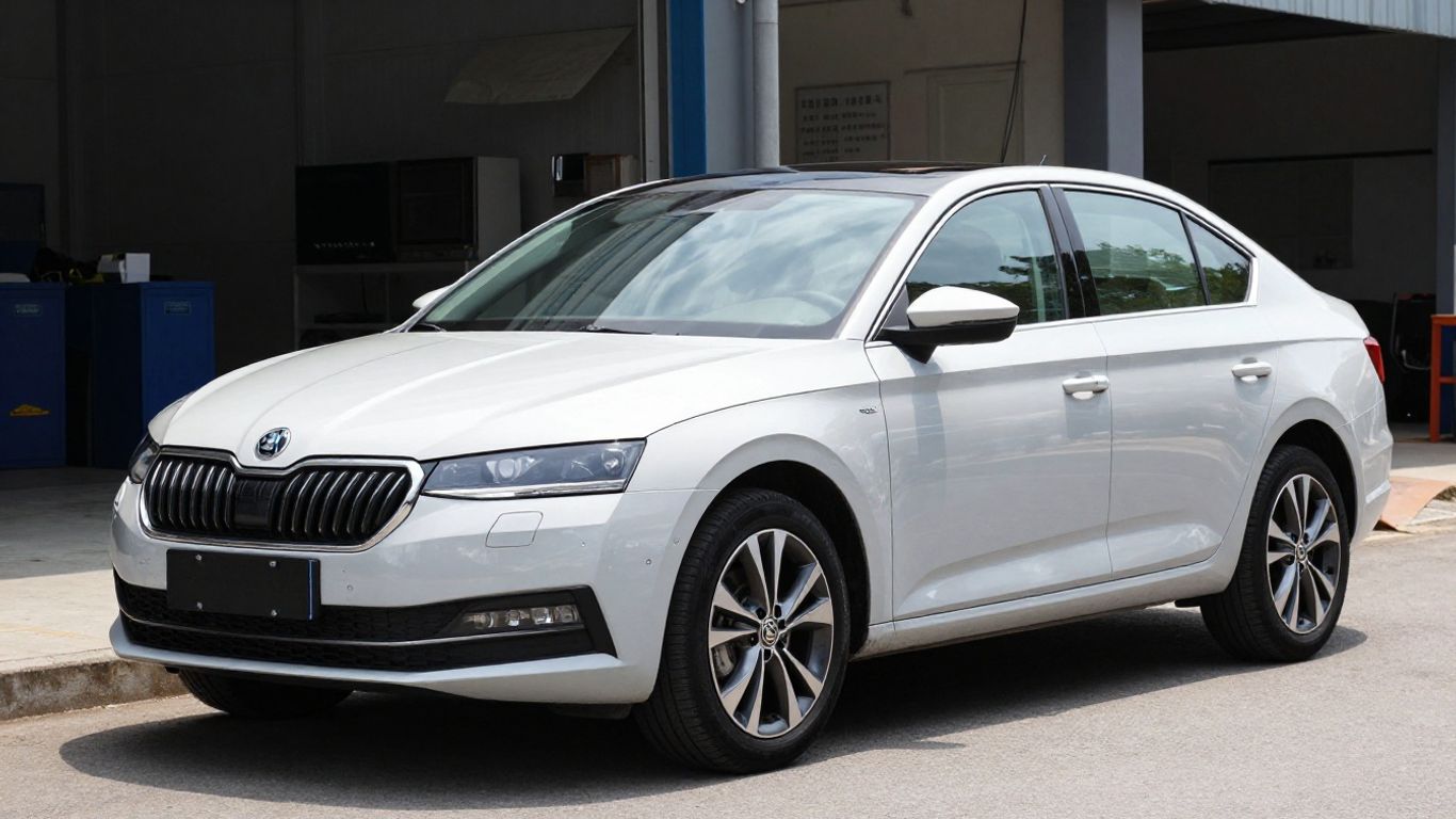 Skoda car ready for sale at a wreckers yard.
