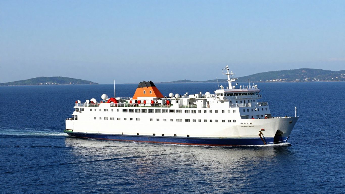 Ferry sailing across the sea towards Germany.