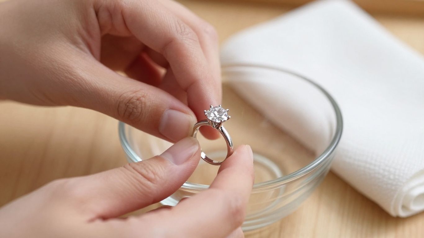 Hands gently brushing a diamond ring