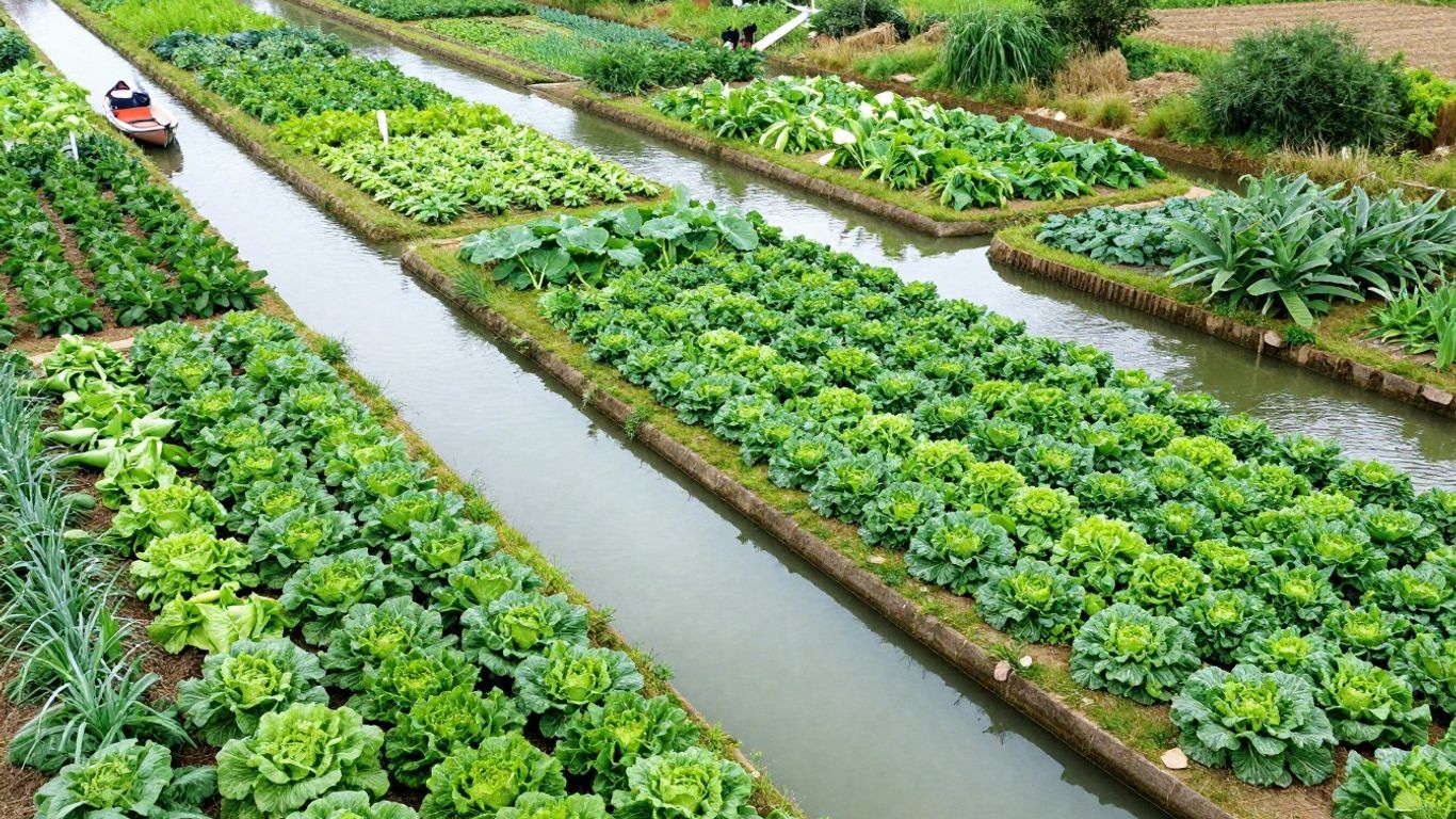 Amiens hortillonnages with boats and fresh produce.