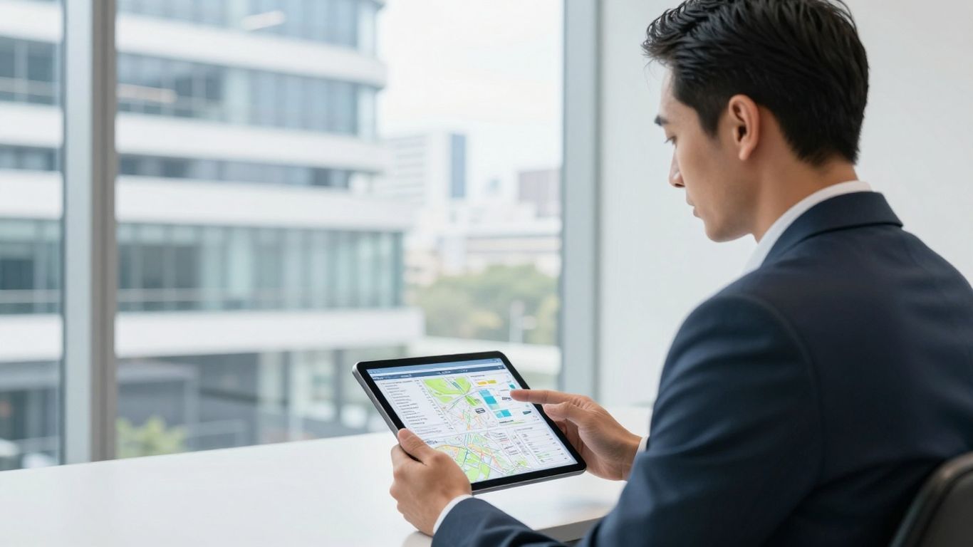 A clean, professional buyer's advocate reviewing property data on a digital tablet in Australia.