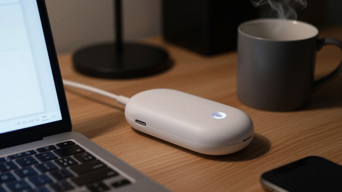 White noise machine and timer on a desk.