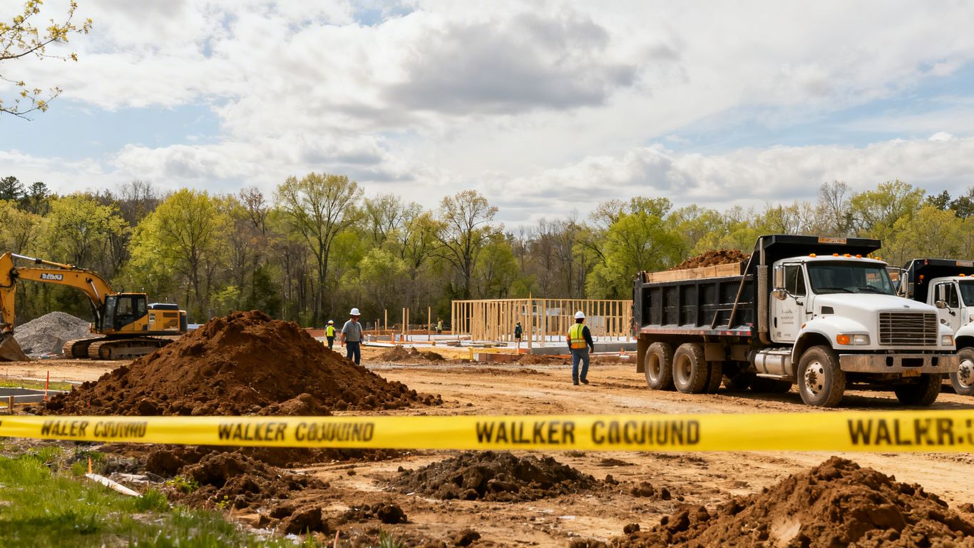 Construction site in Walker County during April with equipment and dirt.