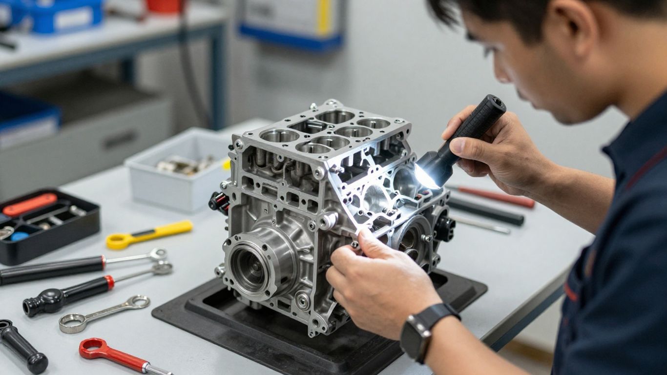 Inspecting a car engine block