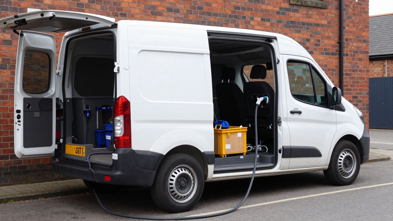 Electric commercial van outside a small business premises