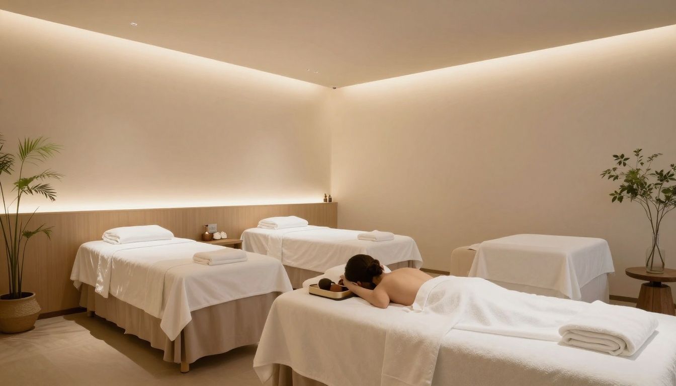 A clean and modern spa interior with soft lighting and comfortable decor focused on relaxation