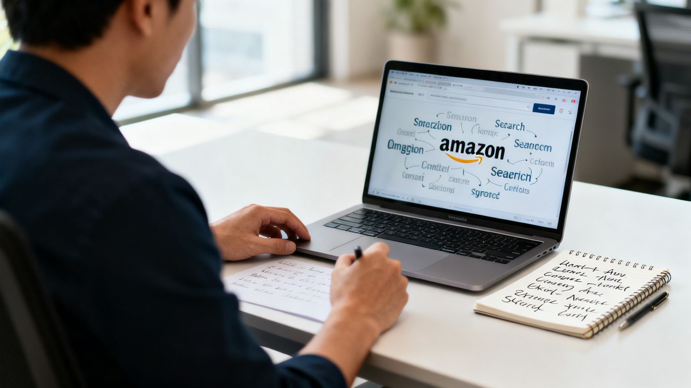 Analyst reviewing Amazon keyword research dashboard