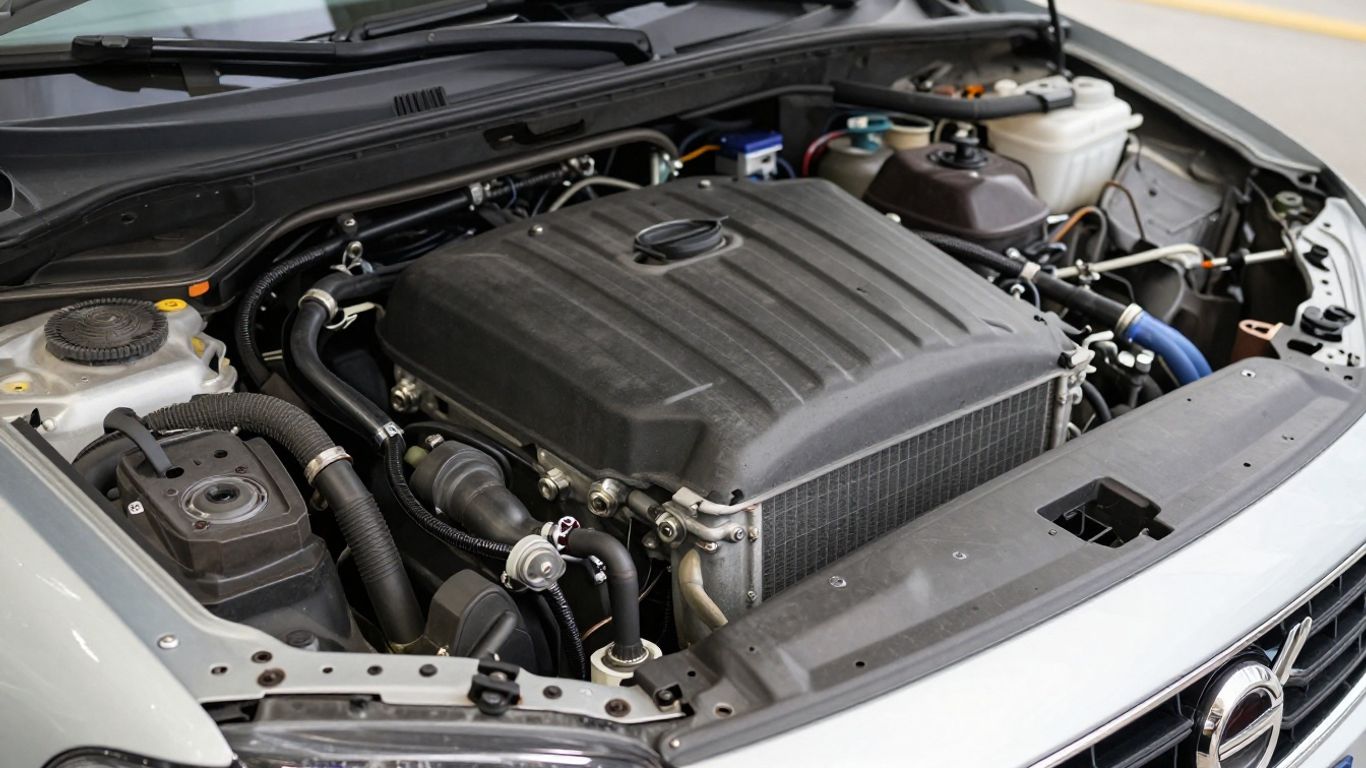 Cooling system radiator in Volvo engine bay