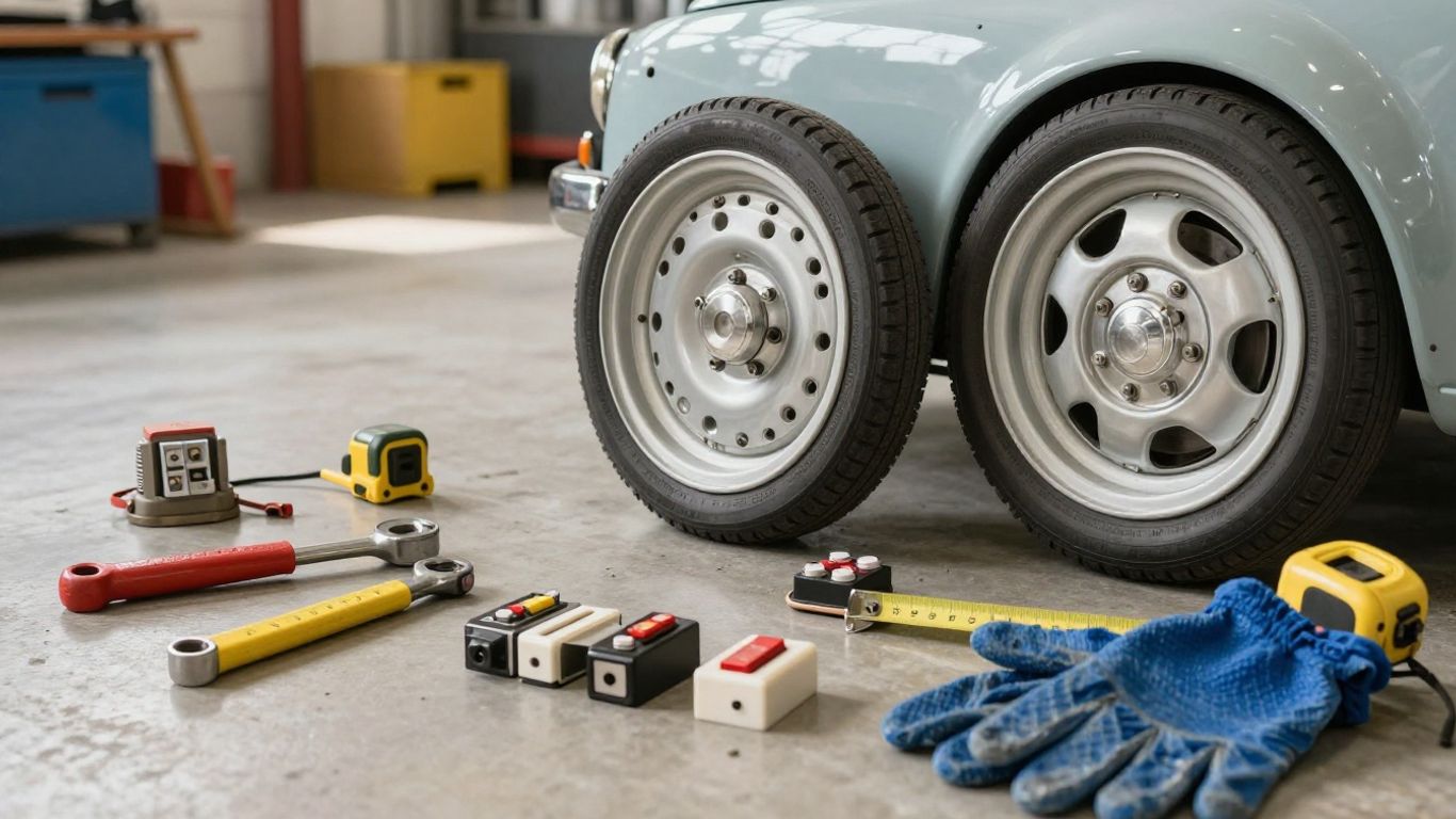 Fiat 500 replacement parts beside repair tools