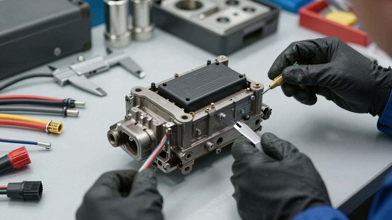 Inspected Chrysler component on an automotive workbench