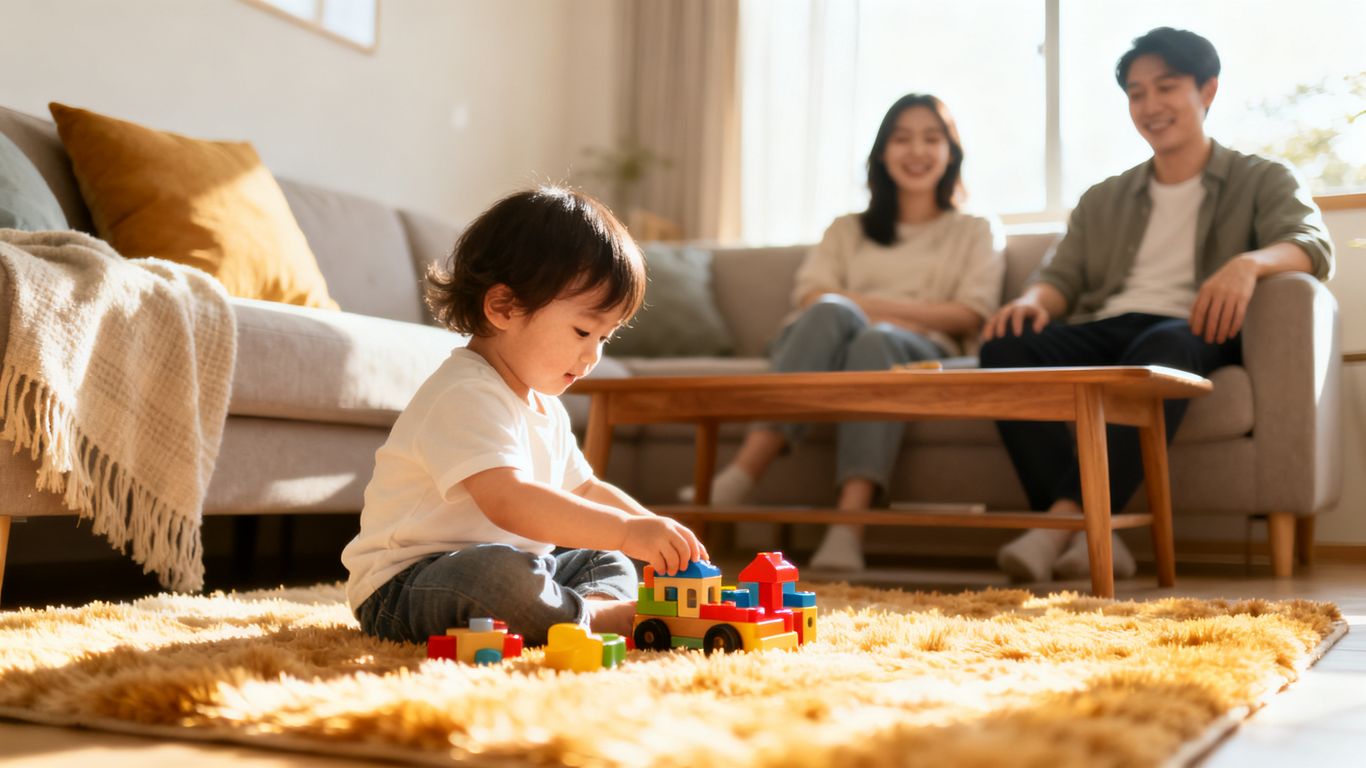 Family relaxed in a comfortable living room