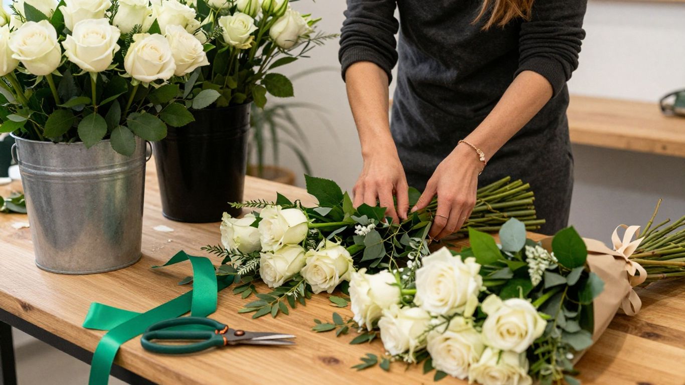 Florist preparing flowers for a special event