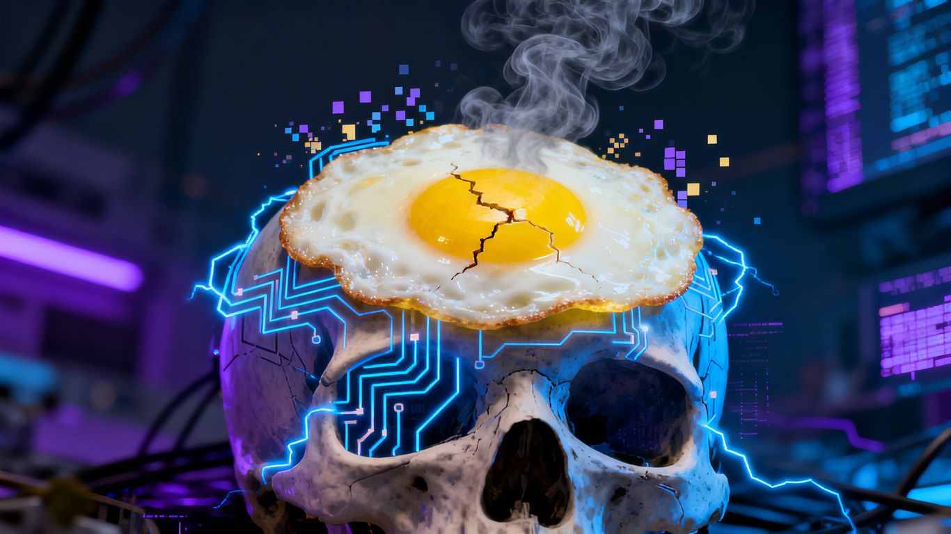 Person's head with a fried, overloaded brain inside.