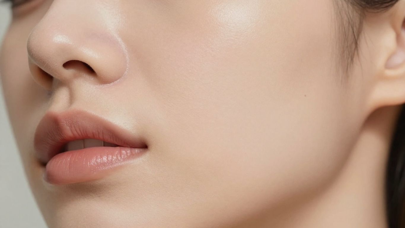 Close-up of smooth, glowing facial skin.