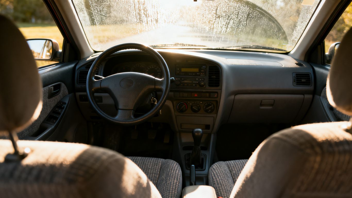 A clean dry car interior with dashboard clear of condensation