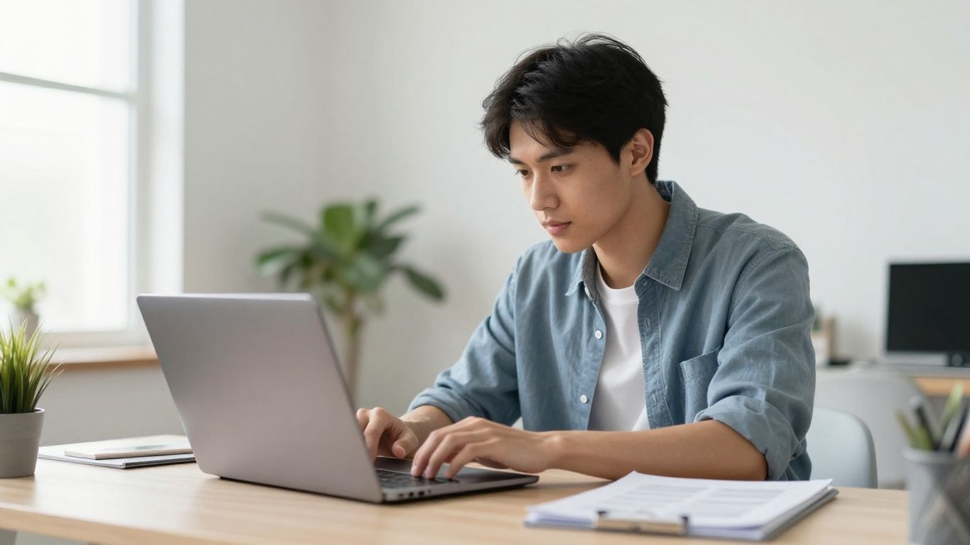 Ein junger Mensch bewertet ein Fahrzeugangebot am Computer