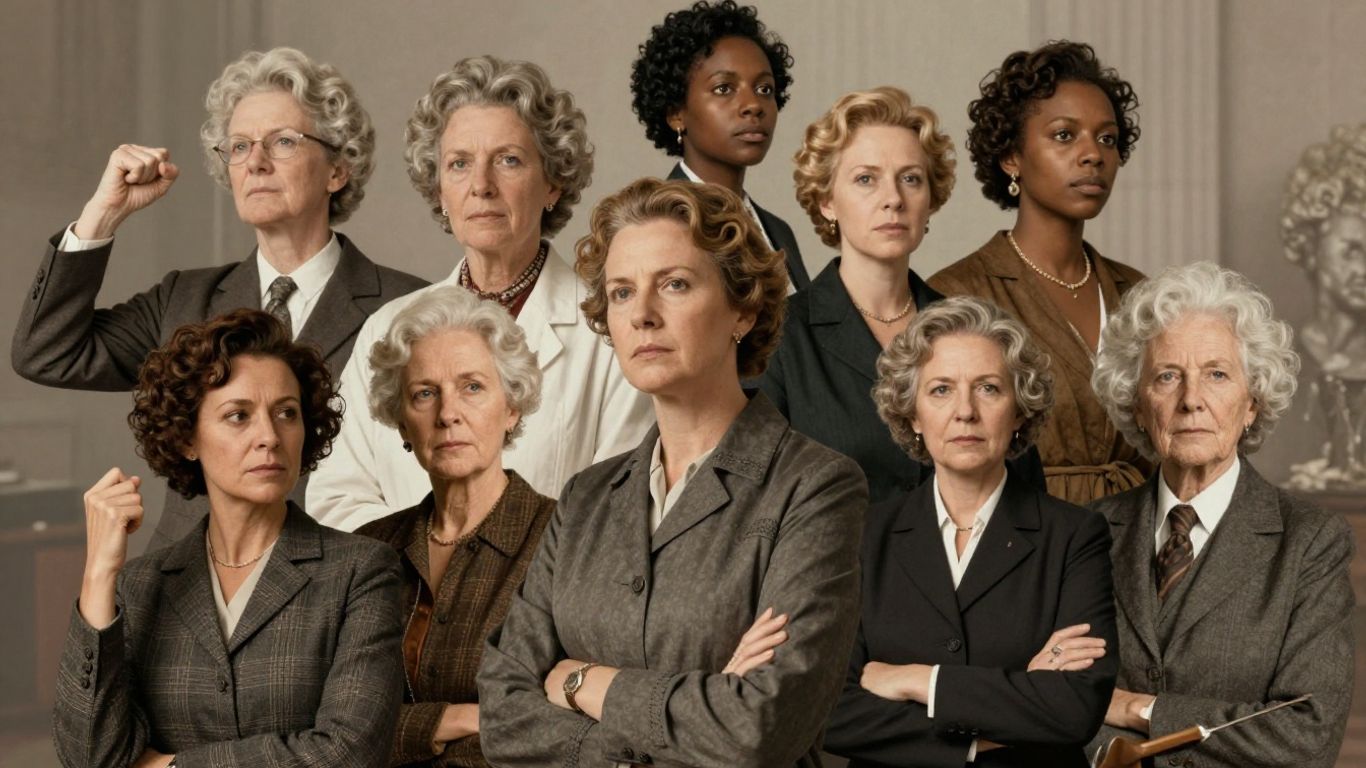 Montage of powerful historical women in science and leadership.