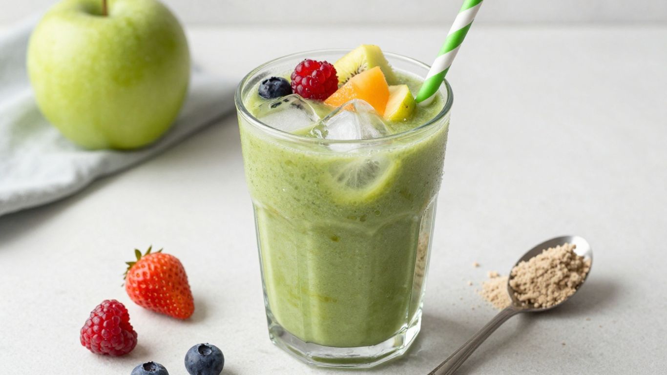 Herbalife shake with fruits and protein powder.