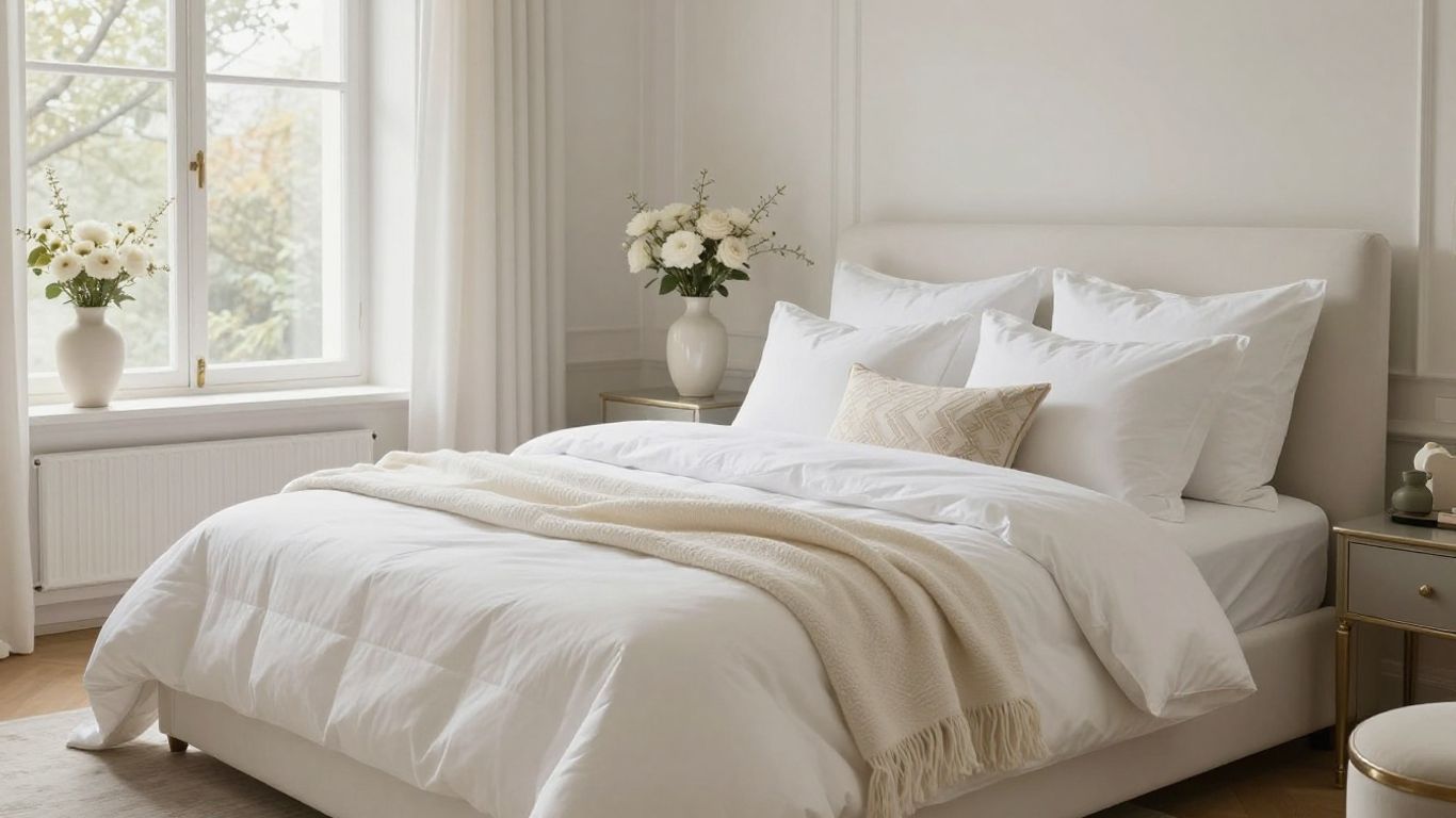 The White Company sale items in a luxurious bedroom setting.