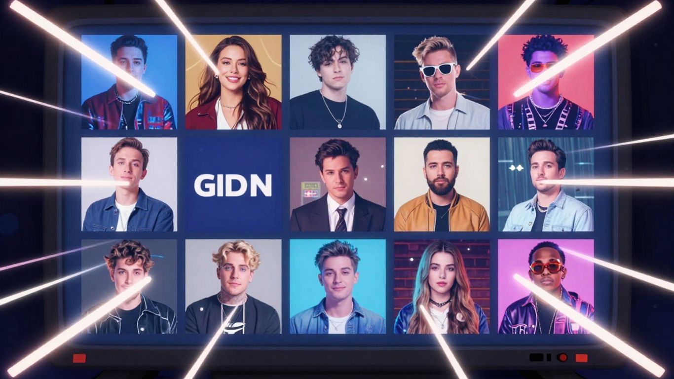 Live streaming entertainment news with vibrant graphics.