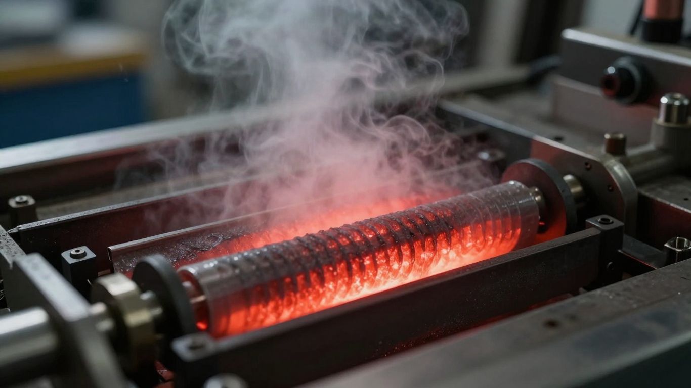 เครื่องซีลที่กำลังทำงานและมีไอน้ำลอยขึ้น