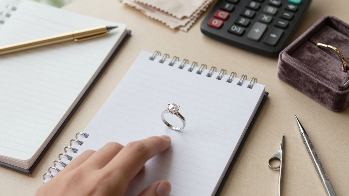 Diamond ring budget planning flat lay