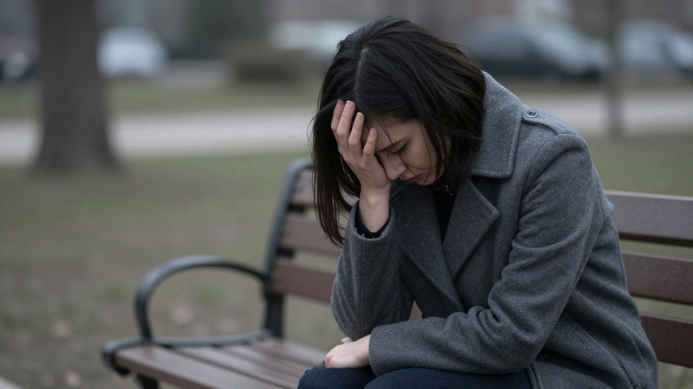 Person looking sad on a park bench.