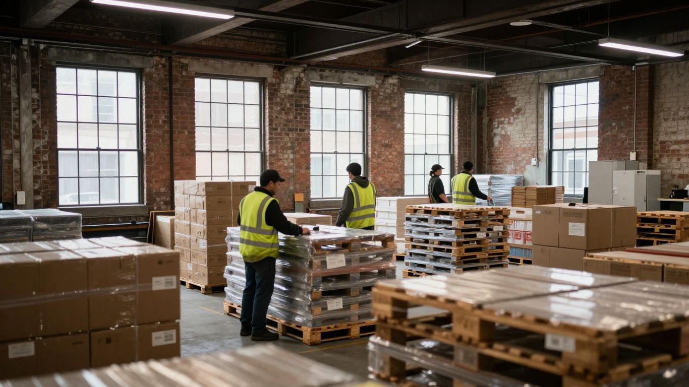 Manhattan warehouse with teams and blurred featured area