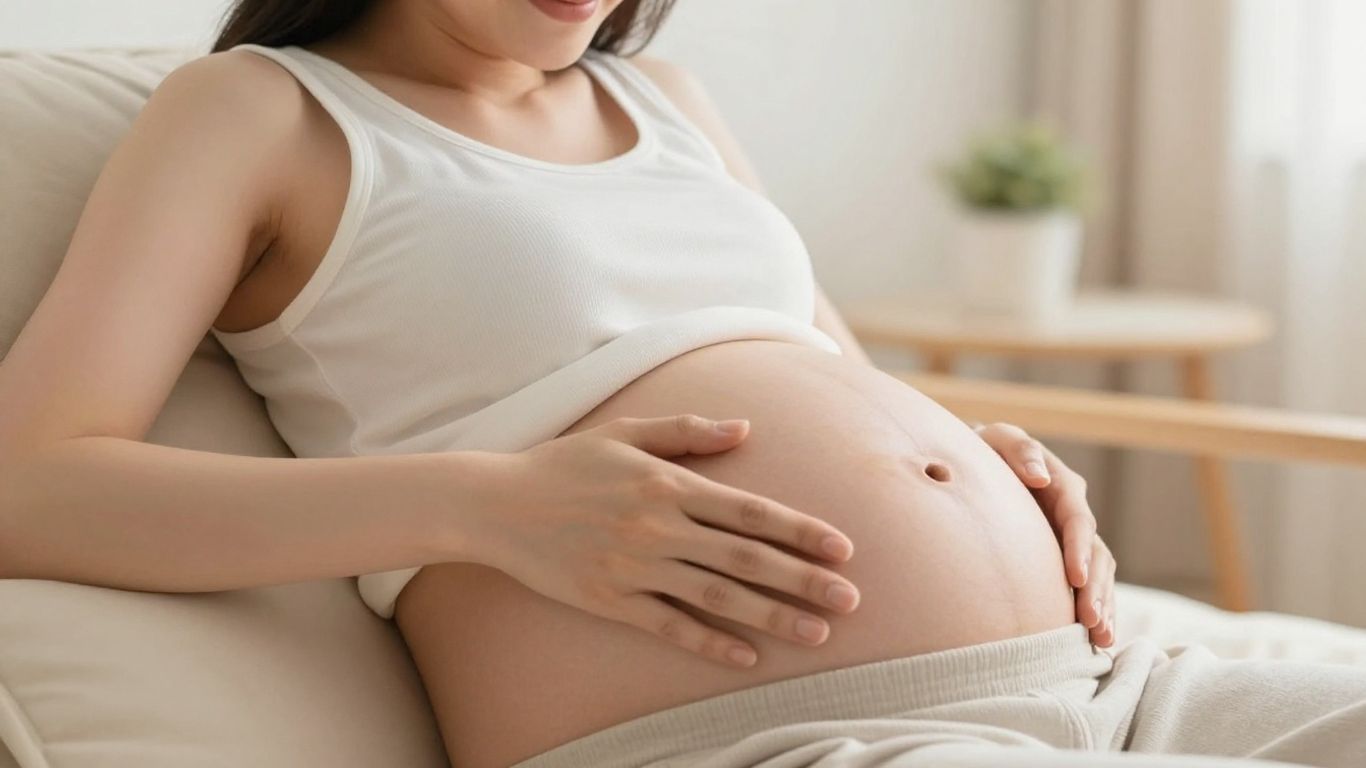 Mujer embarazada en la semana 33, etapa final.