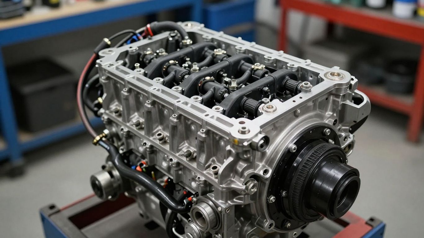 Reconditioned Honda CRV engine in a workshop.