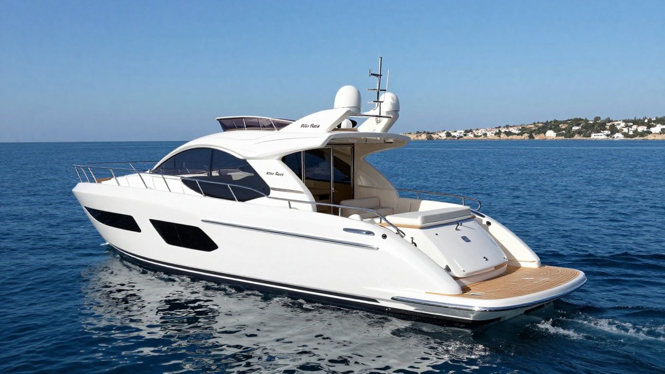 Modern Riva Race yacht on clear blue sea.