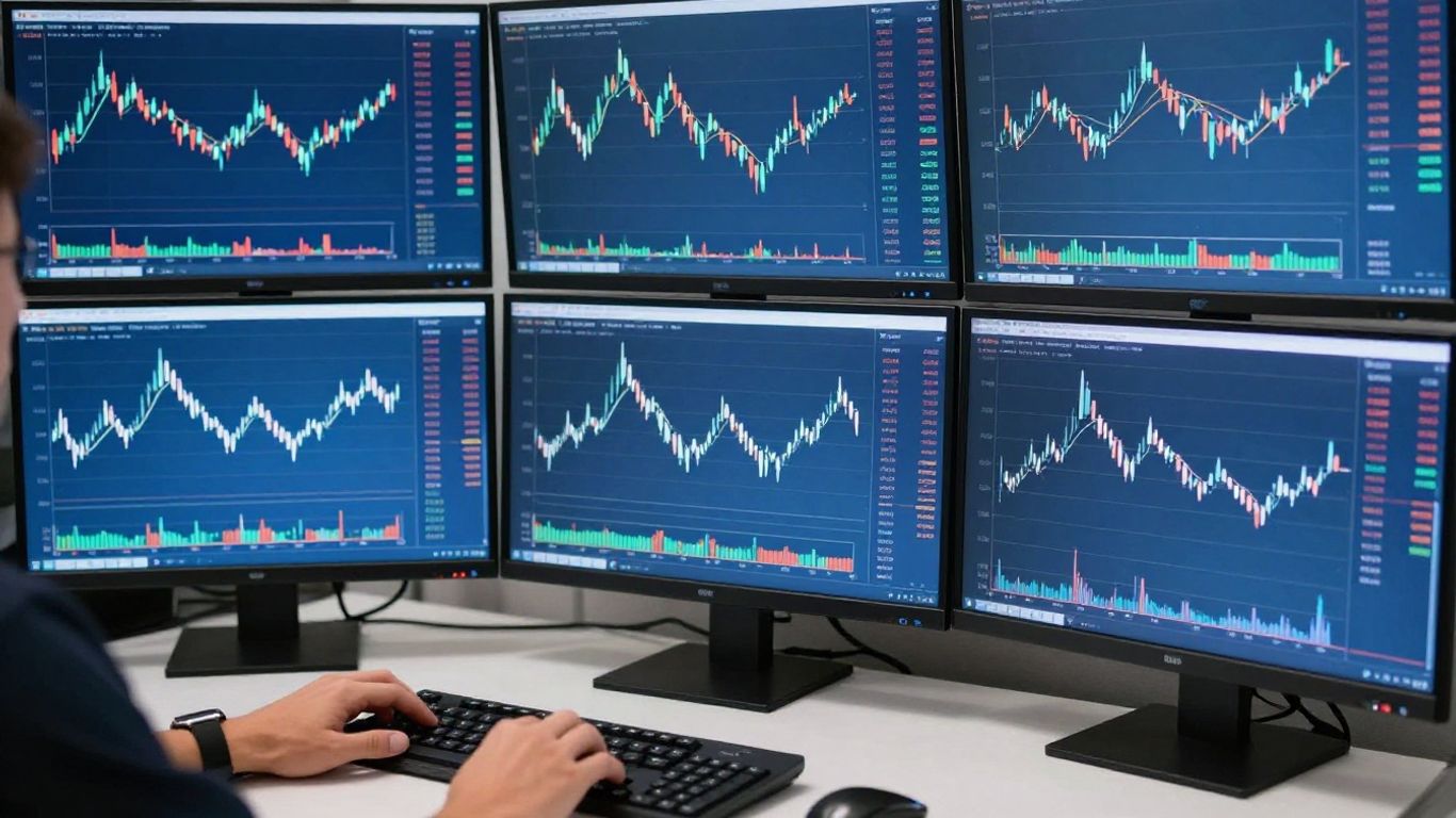 Trader monitoring multiple market platforms