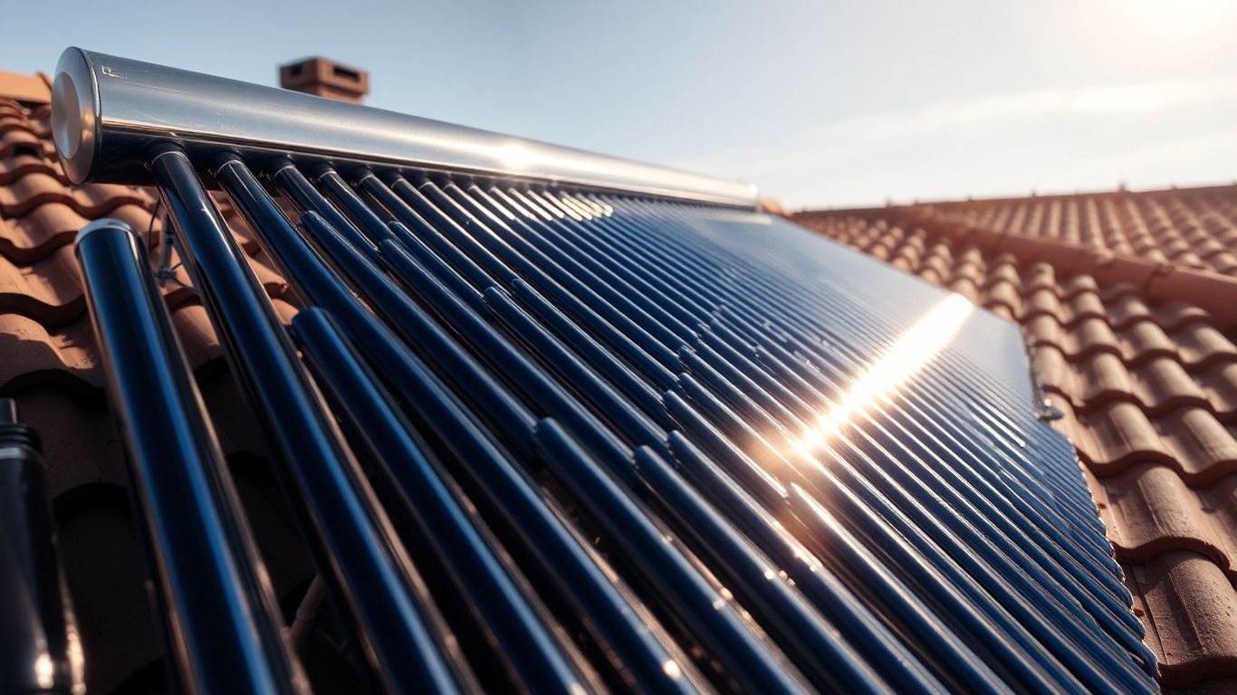 Panneau solaire pour chauffe-eau sur un toit ensoleillé.