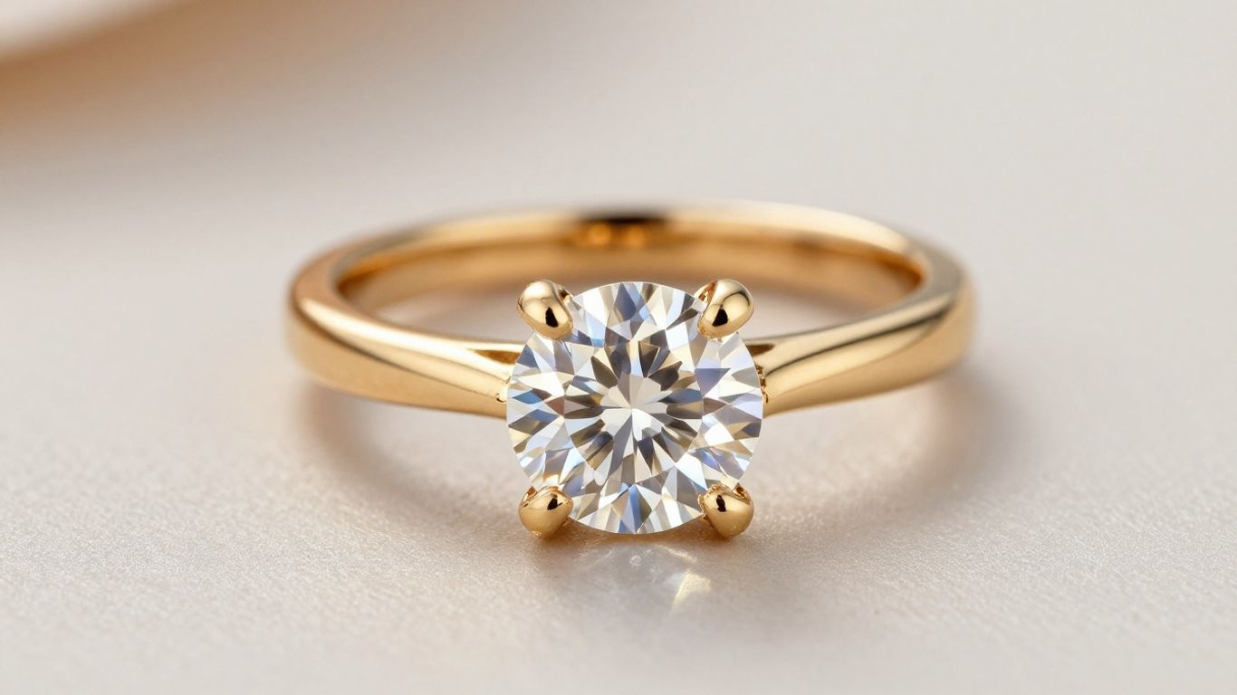 Elegant gold engagement ring with a sparkling diamond.