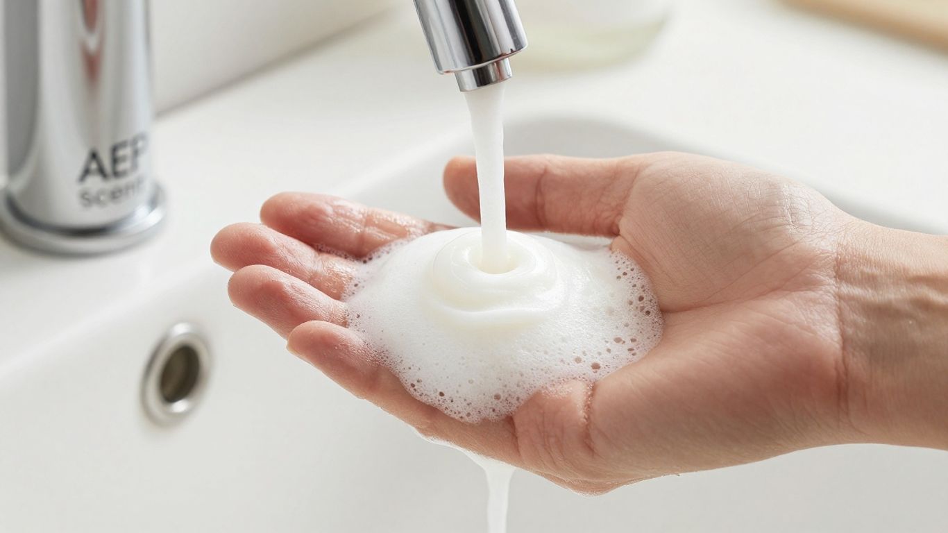 AEP Scent refillable hand soap dispenser with lathering soap.