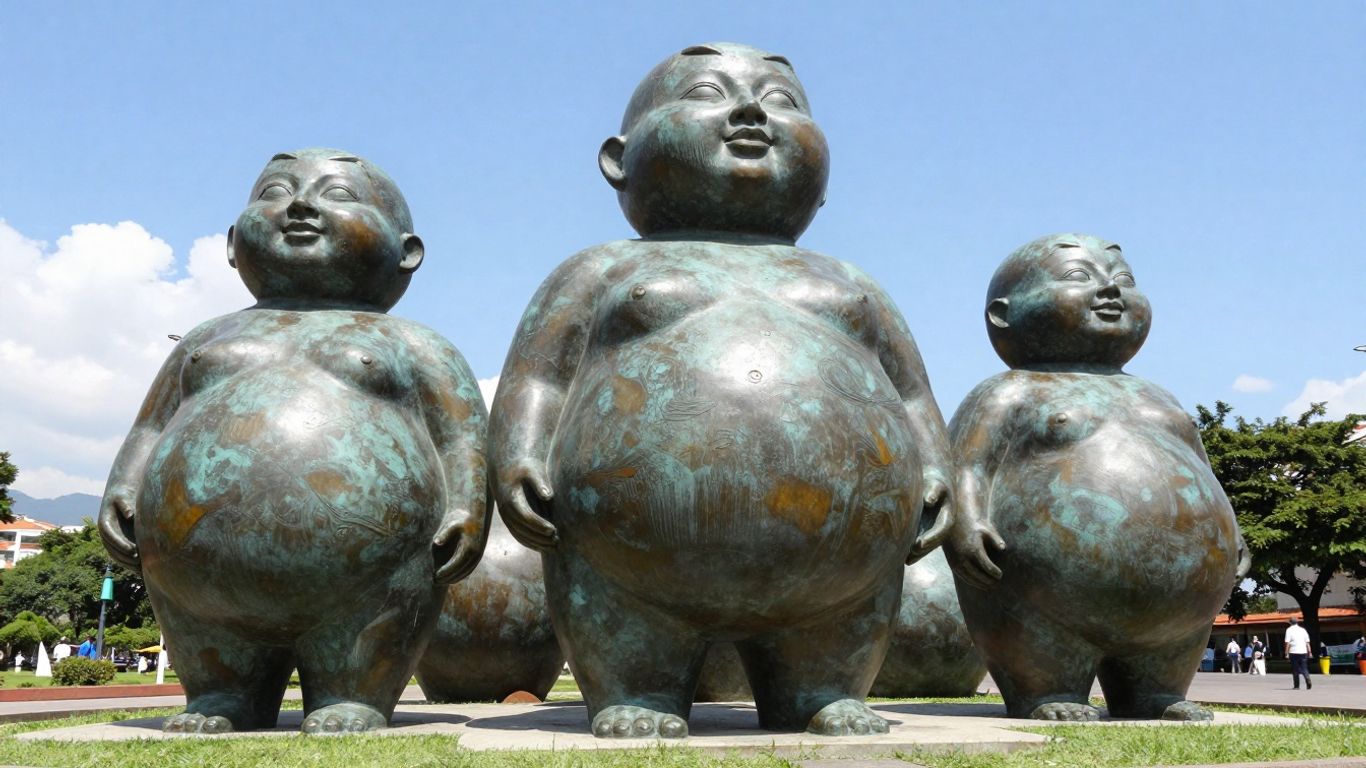 Rounded bronze sculptures in Plaza Botero, Medellin.