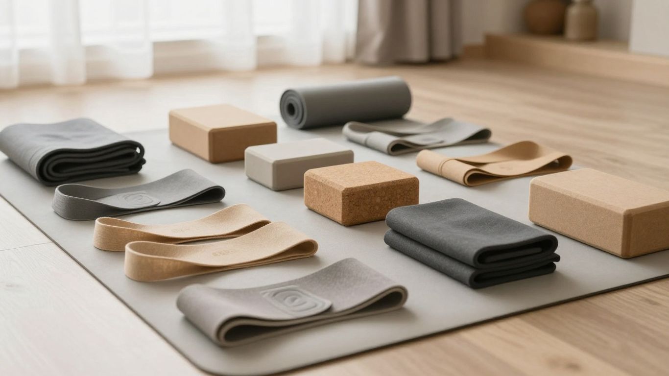 Yoga straps and blocks beside a travel mat