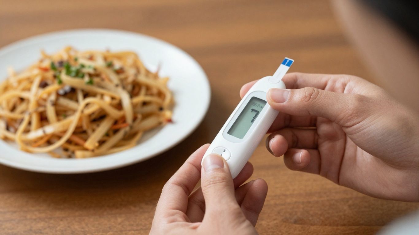 Person checking blood sugar after a meal.