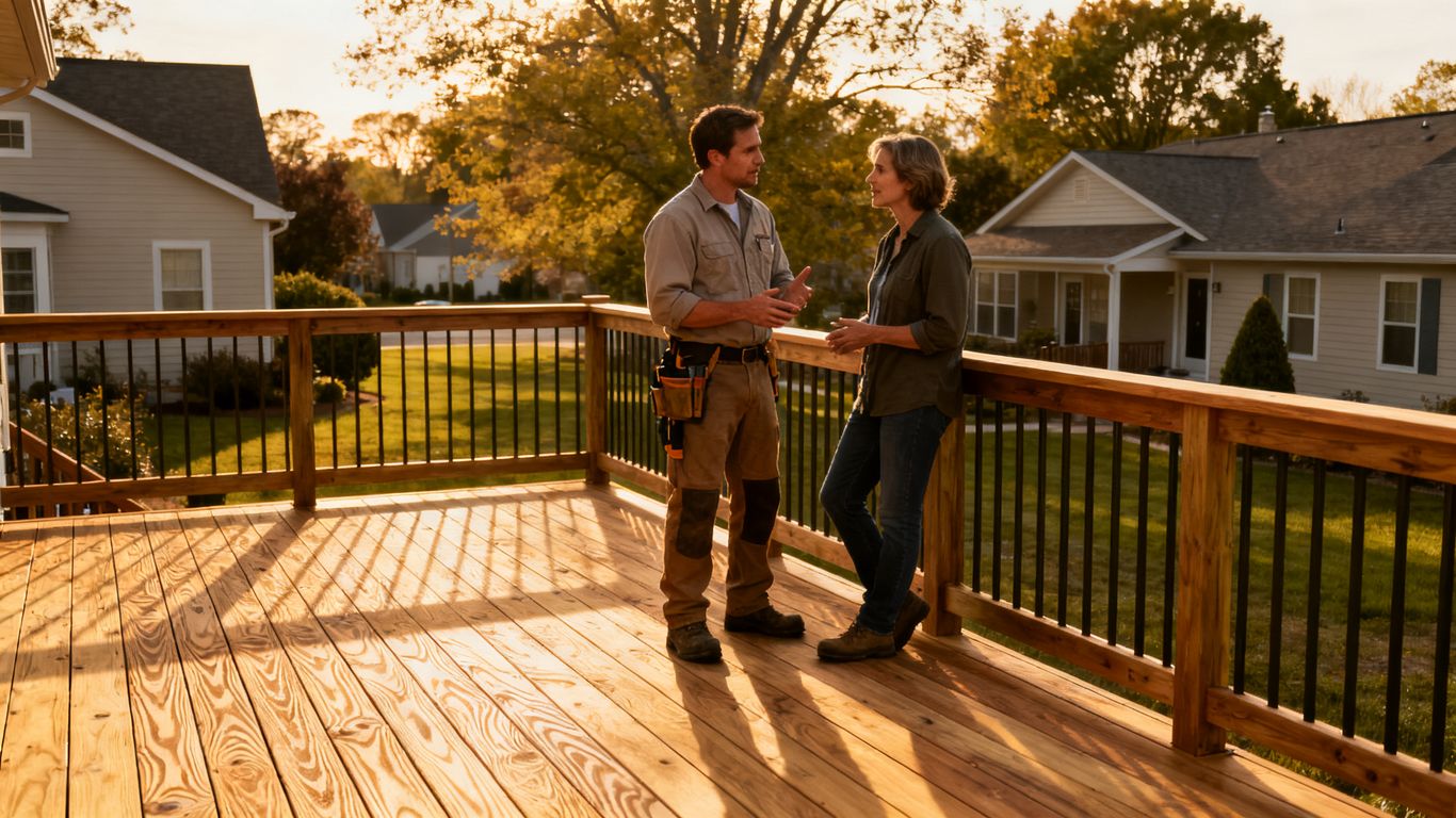 Deck builder discussing a neighborhood referral plan