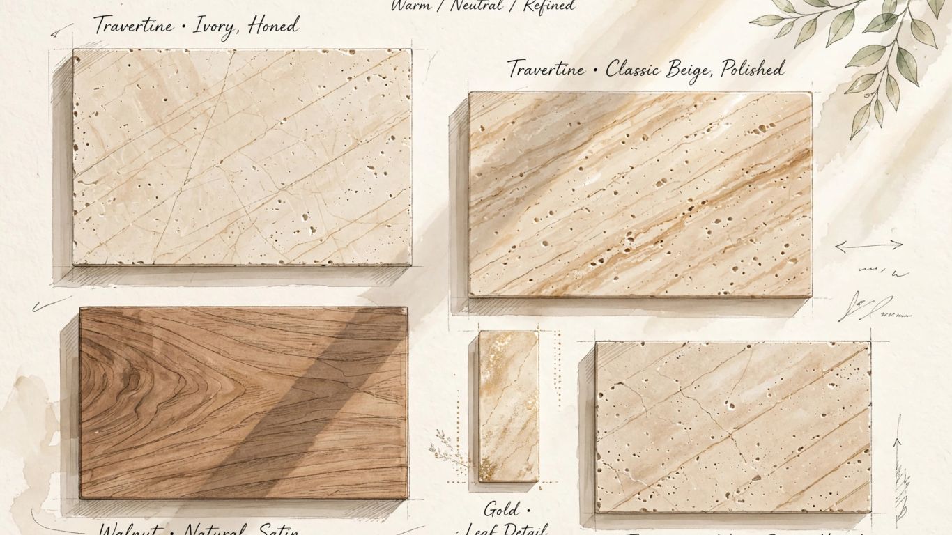 Warm beige travertine tile with subtle veining