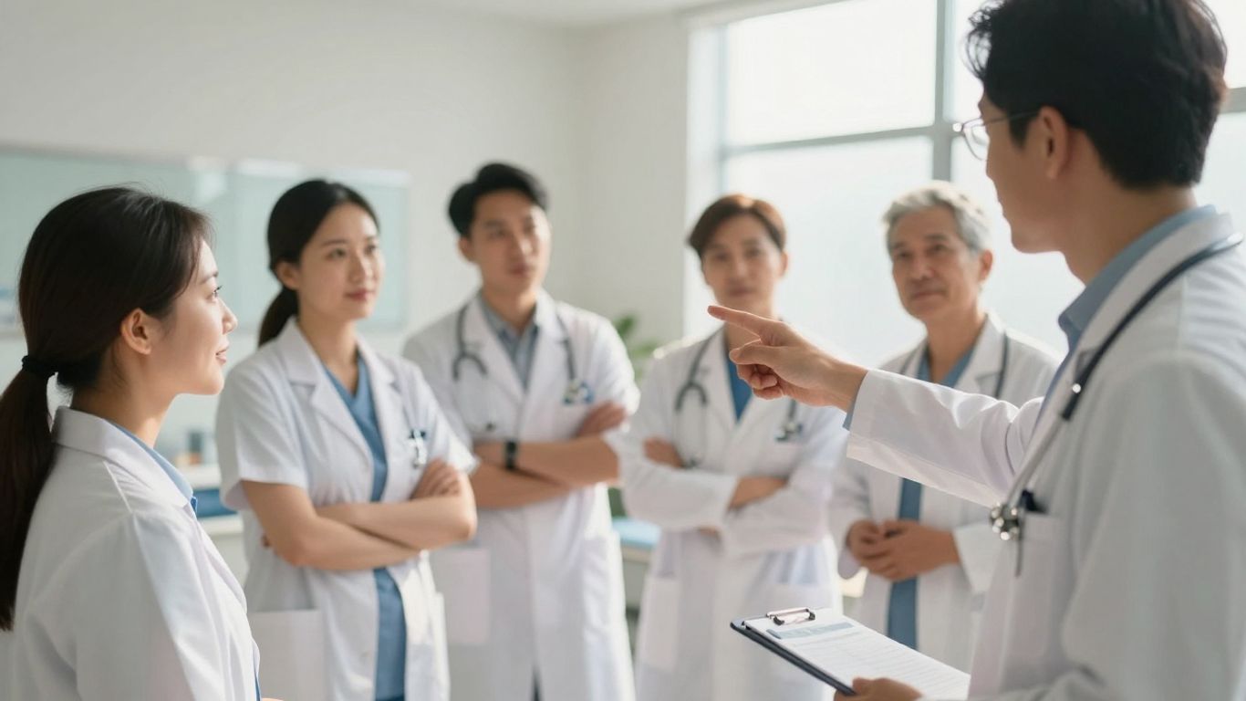 Diverse American healthcare team in a dermatology clinic.