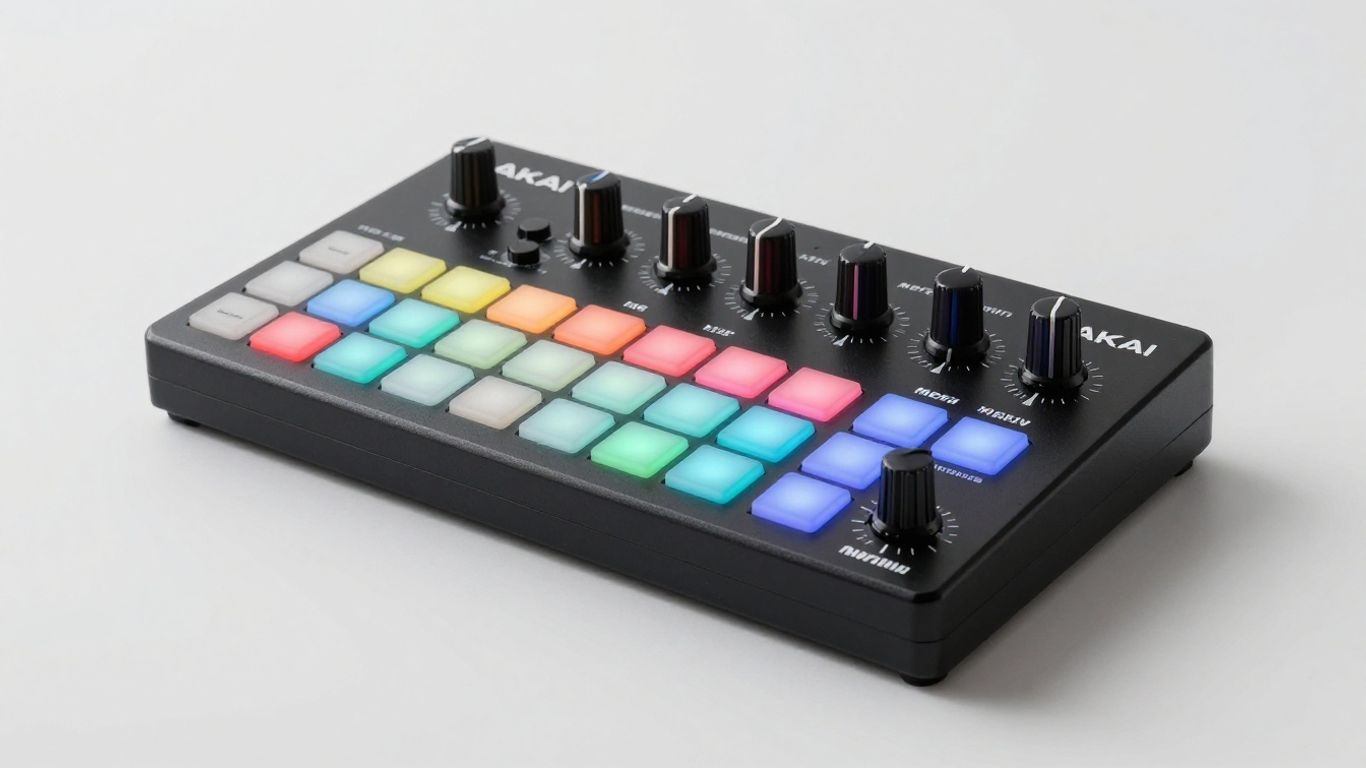 AKAI MPK Mini MKIV music production controller with colorful pads.