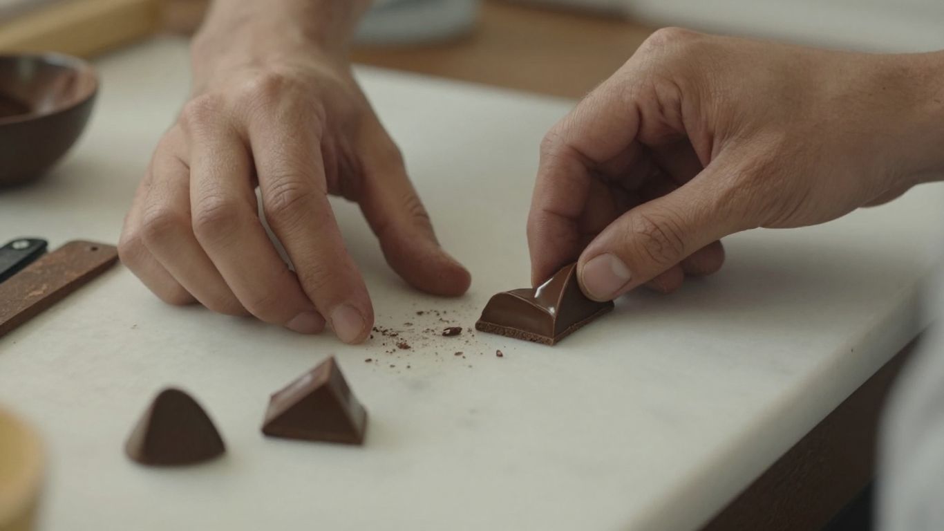 Hands shaping chocolate on a marble work surface